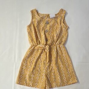 Jenna & Jessie Girls Romper Size 7 Yellow/White Floral Sleeveless Button Belted